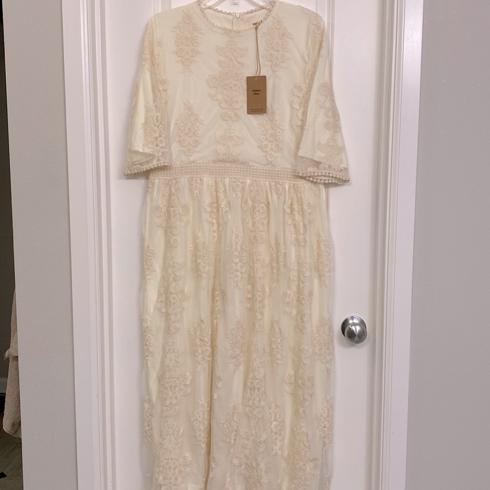Vintage Cream Lace Appliqué Wedding Dress/Prom Dress/Wine-Tea Party Dress sz 1XL
